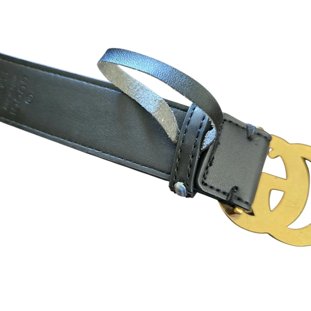 Gucci Interlocking GG Leather Belt Black with Antique Gold Hardware - Picture 4 of 11